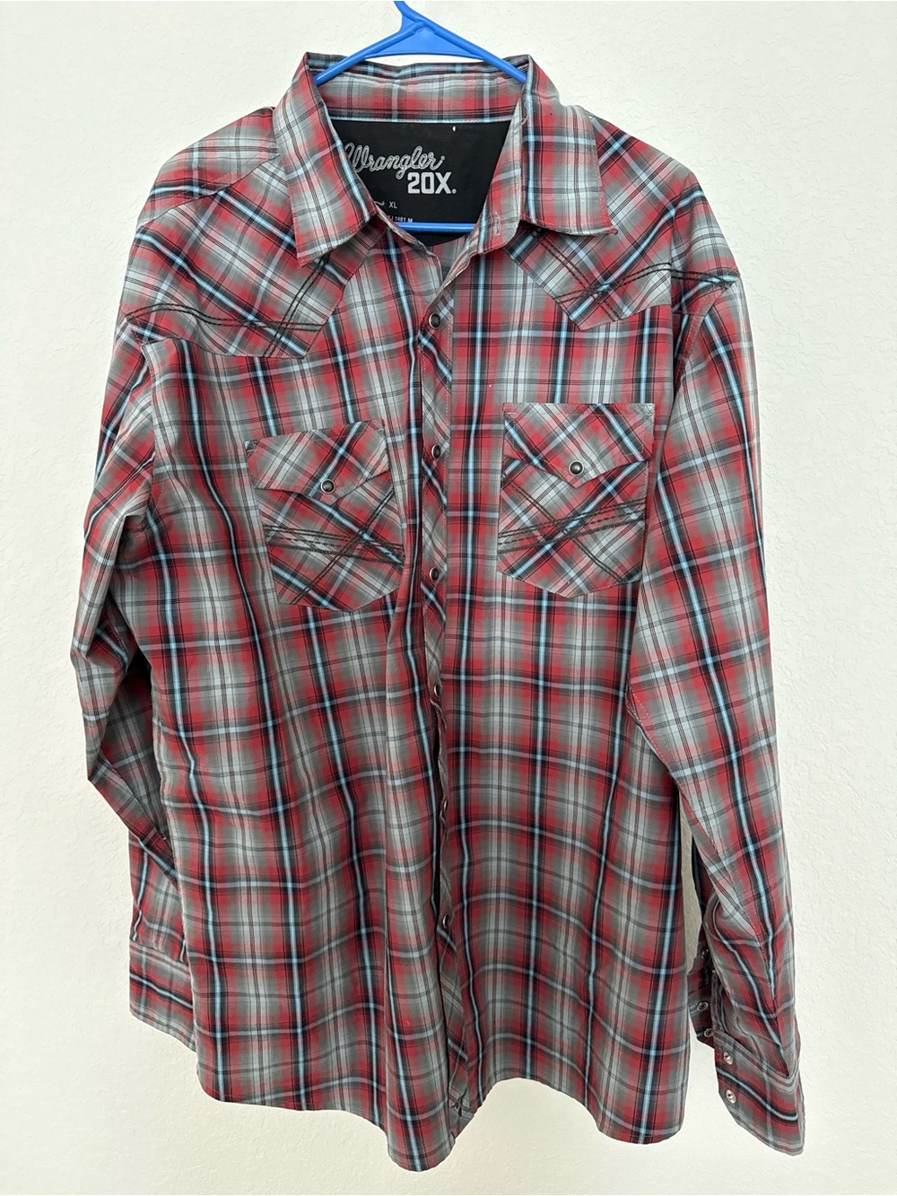Wrangler Red and Gray Plaid Western Button-Down Shirt